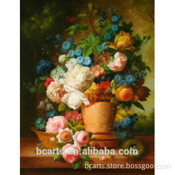 Hot sale beautiful fabric pony flower in vase modern painting on canvas